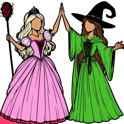 detailed realistic split of a princess and a witch