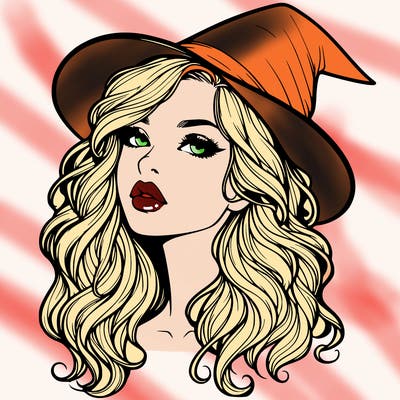 realistic witch girl with wavy hair and lips