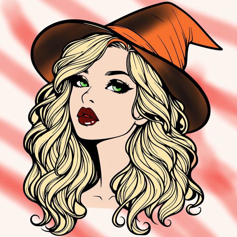 realistic witch girl with wavy hair and lips