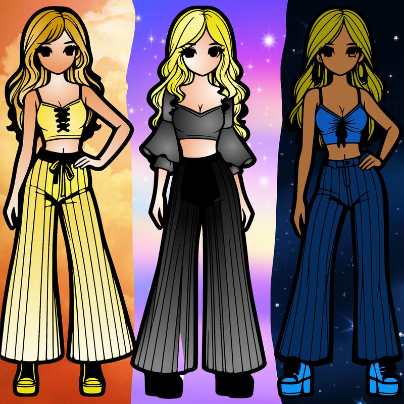 girls with flare pants and crop tops realistic