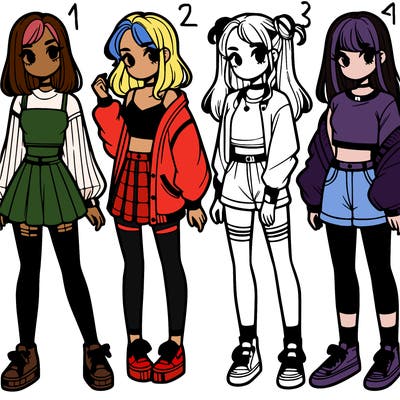 one girl with crop-top shirt and a jacket with a skirt, long socks and another girl with a shirt and pants with a jacket