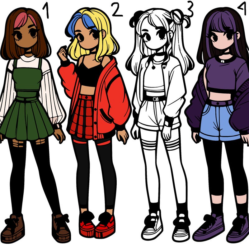 one girl with crop-top shirt and a jacket with a skirt, long socks and another girl with a shirt and pants with a jacket