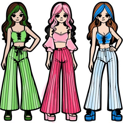 girls with flare pants and crop tops realistic