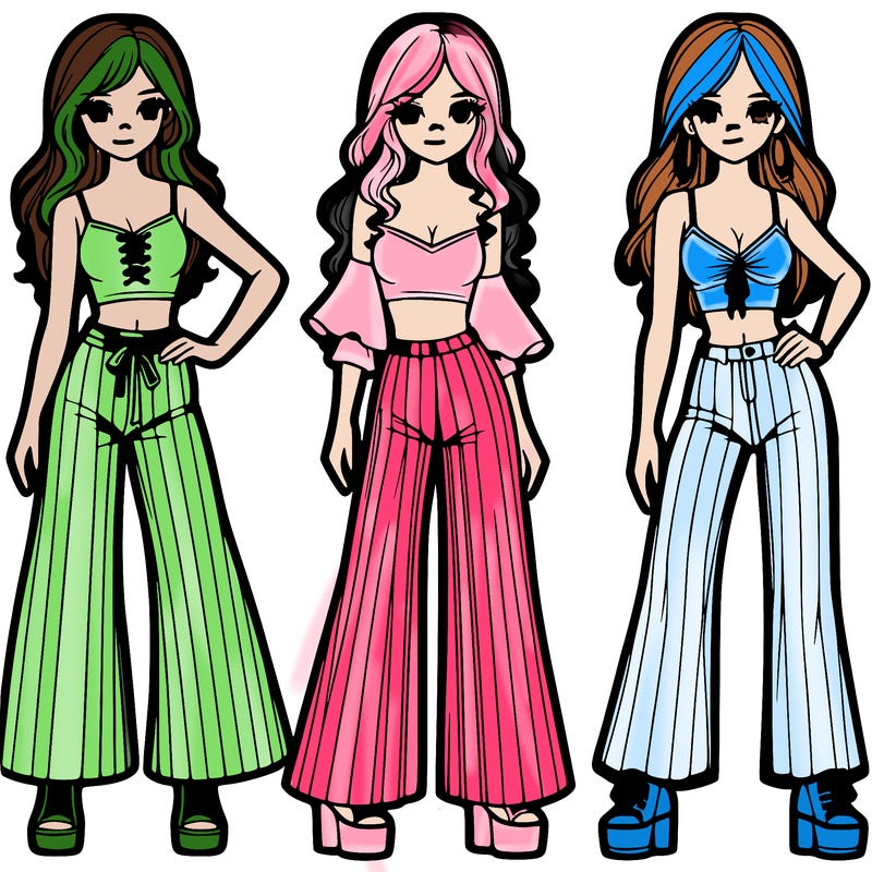 girls with flare pants and crop tops realistic