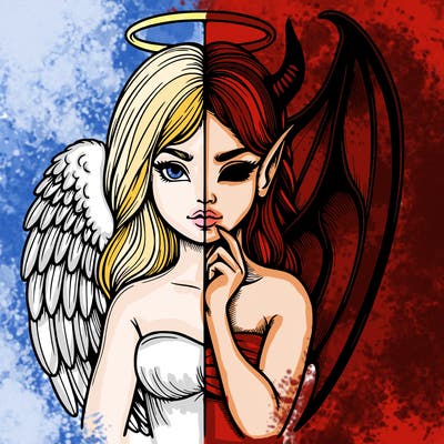 realistic angel half demon