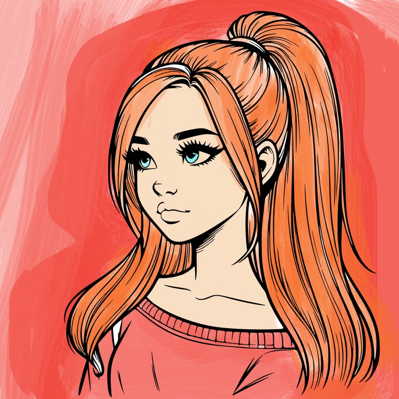 realistic girl with a high ponytail