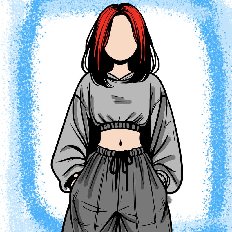 realistic girl faceless with baggy pants and a crop top