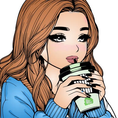 realistic girl drinking coffee