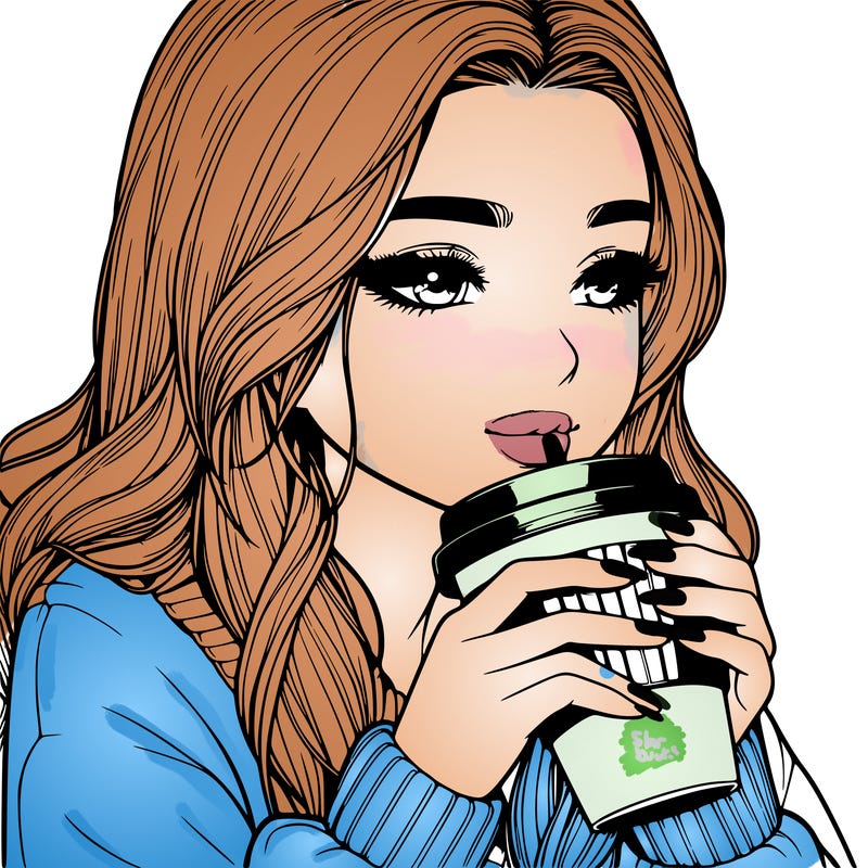 realistic girl drinking coffee