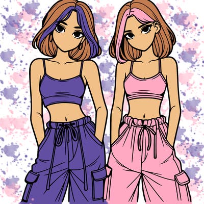 two girls with crop top with baggy pants