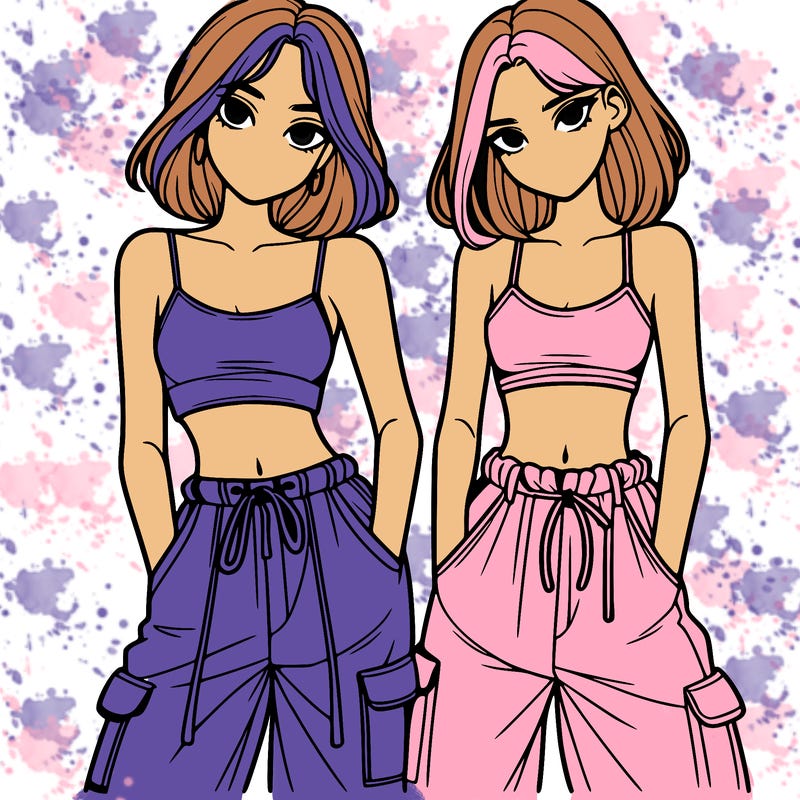 two girls with crop top with baggy pants