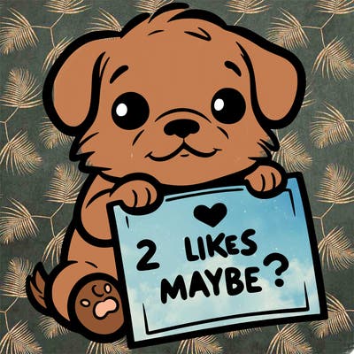 a puppy holding a sign that says 2 likes maybe?