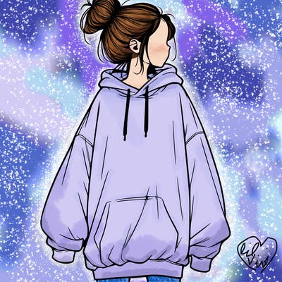 realistic girl with a oversized sweatshirt on and a bun