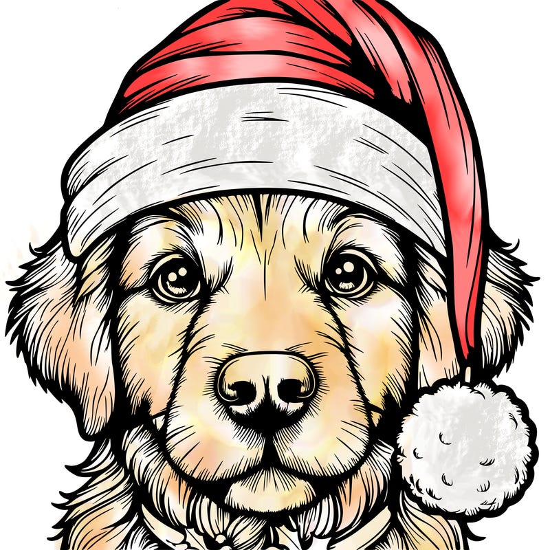 realistic dog with a christmas hat