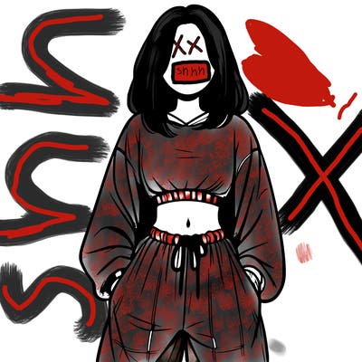 realistic girl faceless with baggy pants and a crop top