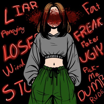 realistic girl faceless with baggy pants and a crop top