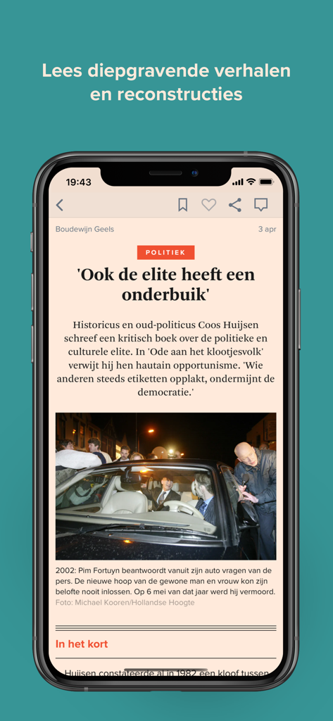 A smartphone showing an in-depth news article about politics in the FD app.