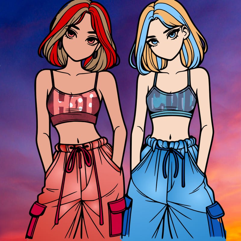 two girls with crop top with baggy pants