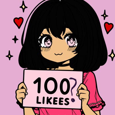 anima girl holding a 100 likes sign in her hand