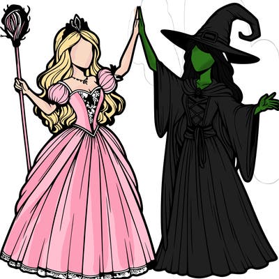 detailed realistic split of a princess and a witch
