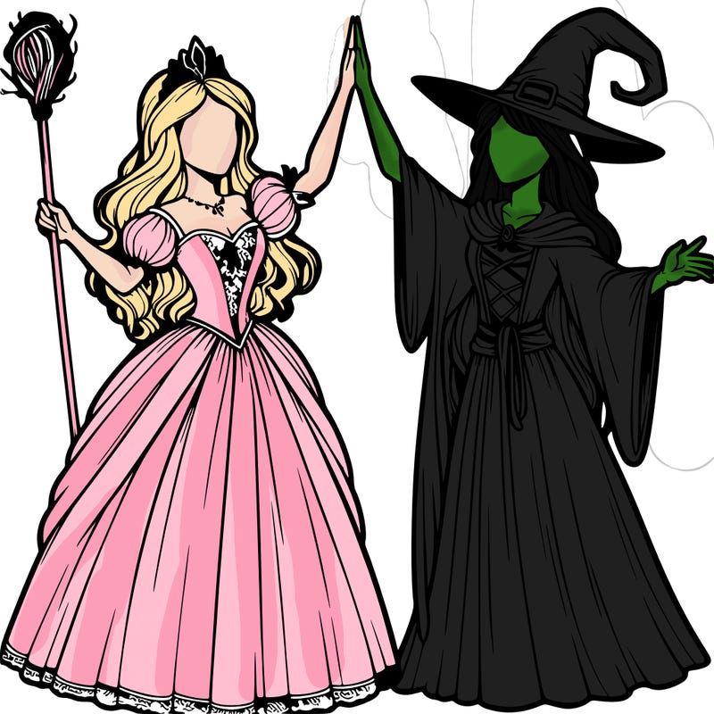detailed realistic split of a princess and a witch