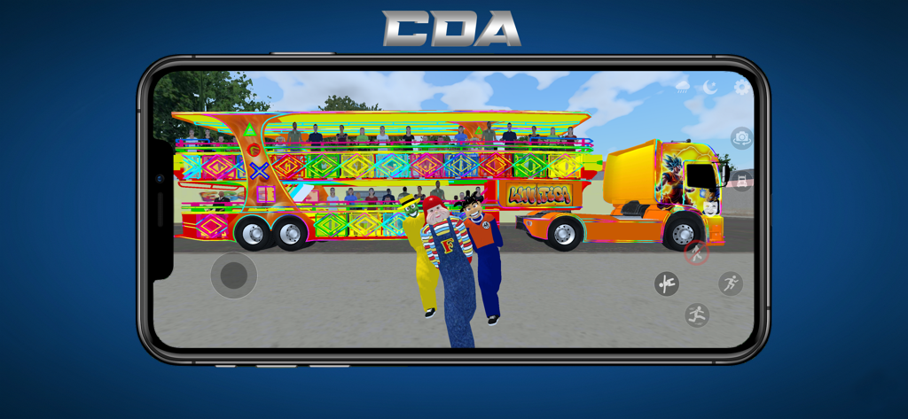 Carreta Da Alegria (Truck) - A colorful parade truck and three costumed characters in the Carreta Da Alegria mobile game gameplay.