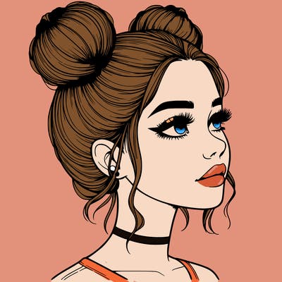 realistic girl with buns on the top of her head