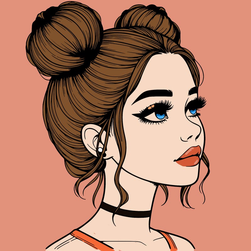 realistic girl with buns on the top of her head