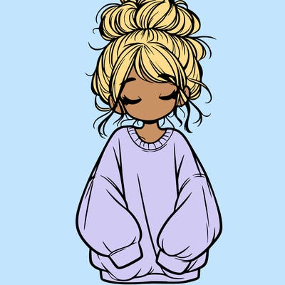 girl with baggy sweatshirt and messy bun