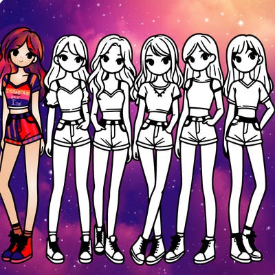 a group of girls wearing crop tops and shorts