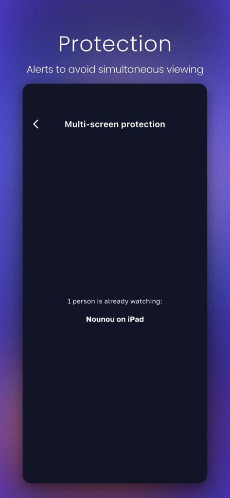 Zen IPTV Player - Zen IPTV Player multi-screen protection screen showing a simultaneous viewing alert for an active iPad session