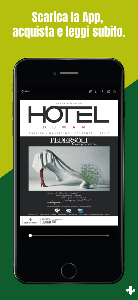 Hotel Domani - Interfaccia dell'app della rivista Hotel Domani su un iPhone