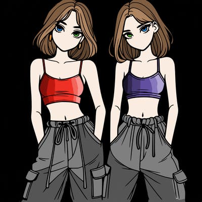 two girls with crop top with baggy pants