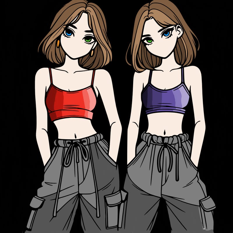 two girls with crop top with baggy pants