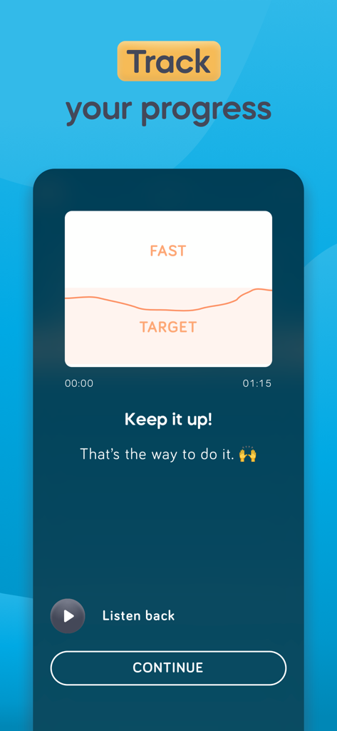 スピーチのペース分析と進捗追跡グラフを表示するSpeekoアプリの画面