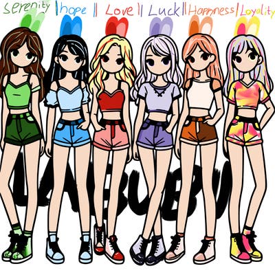 a group of girls wearing crop tops and shorts