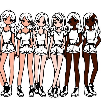 a group of girls wearing crop tops and shorts