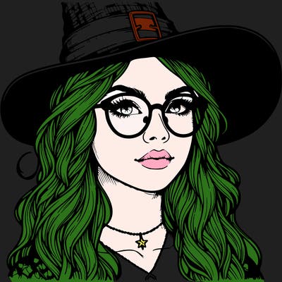 a witch with glasses realistic