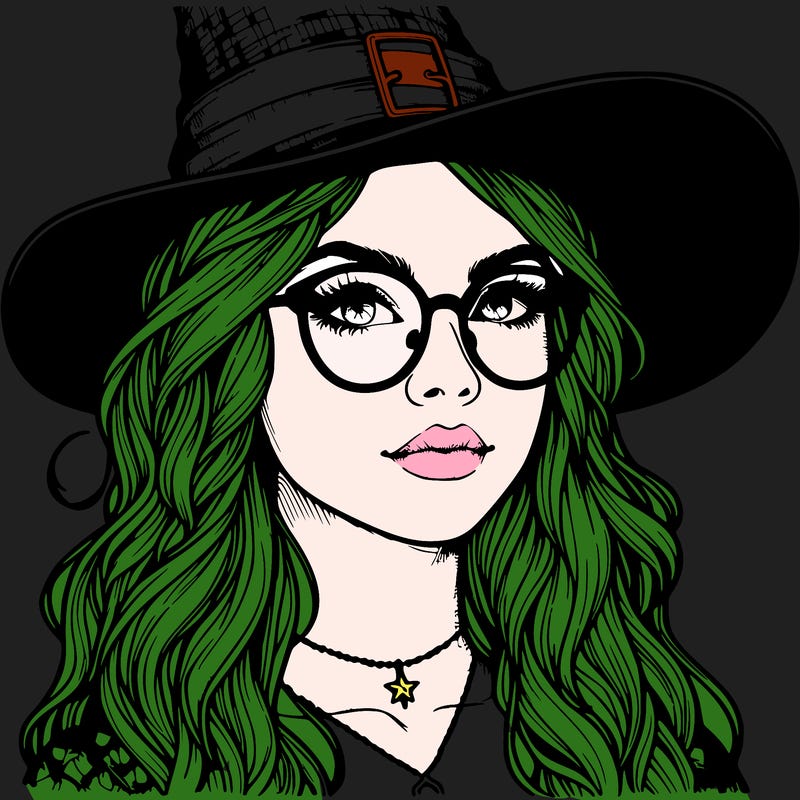a witch with glasses realistic