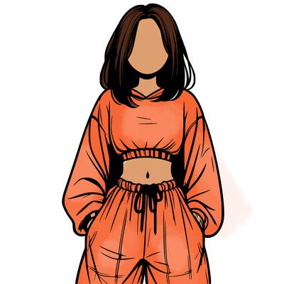 realistic girl faceless with baggy pants and a crop top
