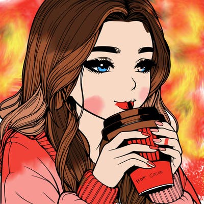 realistic girl drinking coffee
