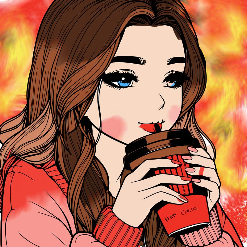 realistic girl drinking coffee