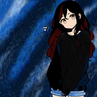 manga teen girl  in a sweater and baggy pants