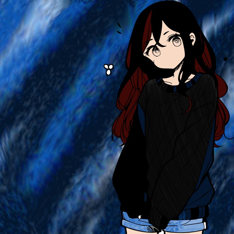 manga teen girl  in a sweater and baggy pants