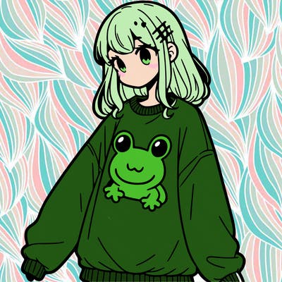 girl wearing frogging sweatshirt