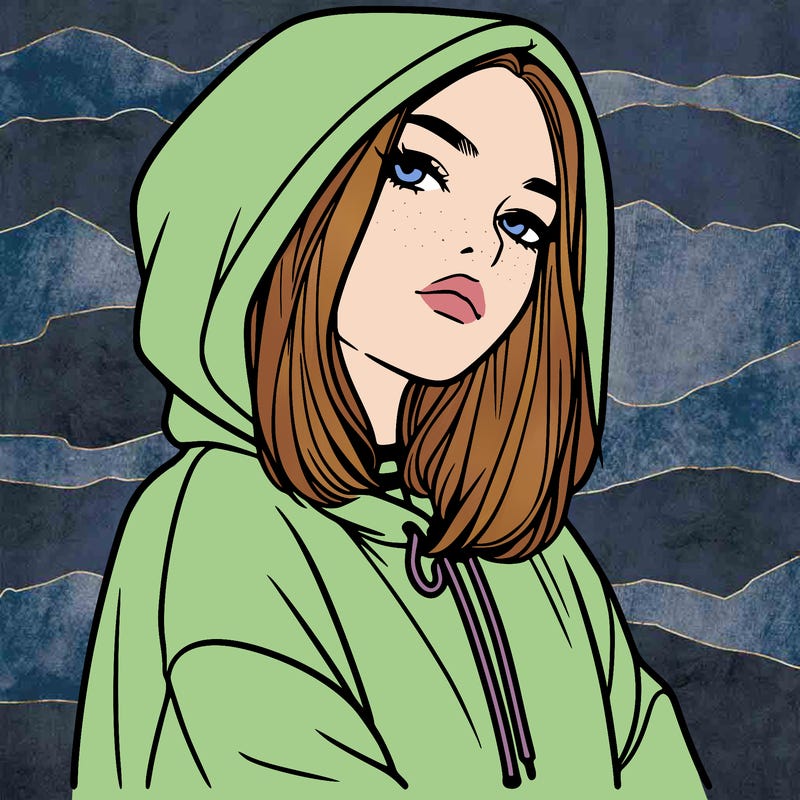 a realistic girl in a hoodie