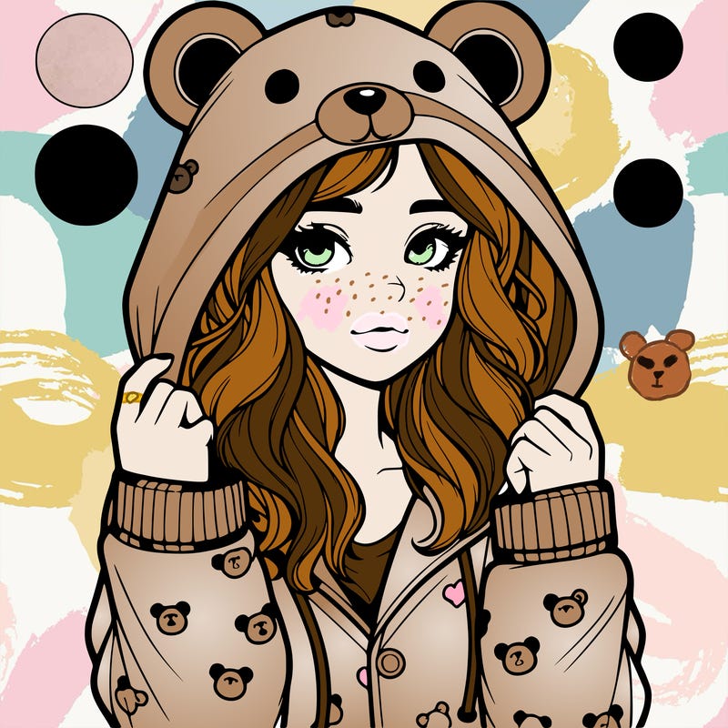 realistic girl in a animal pjs hoodie