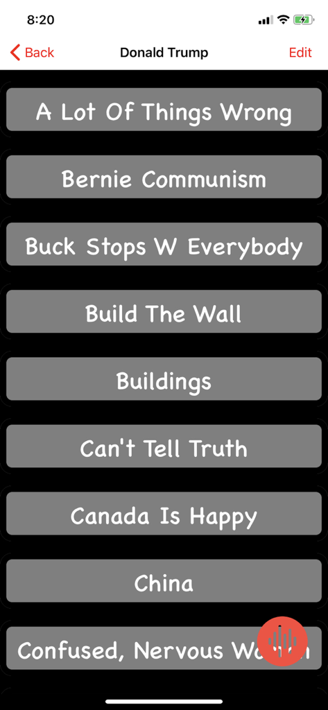 Gaffe: Political Soundboard - A list of famous Donald Trump sound clips and quotes within the Gaffe Political Soundboard app.