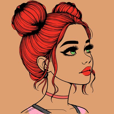 realistic girl with buns on the top of her head