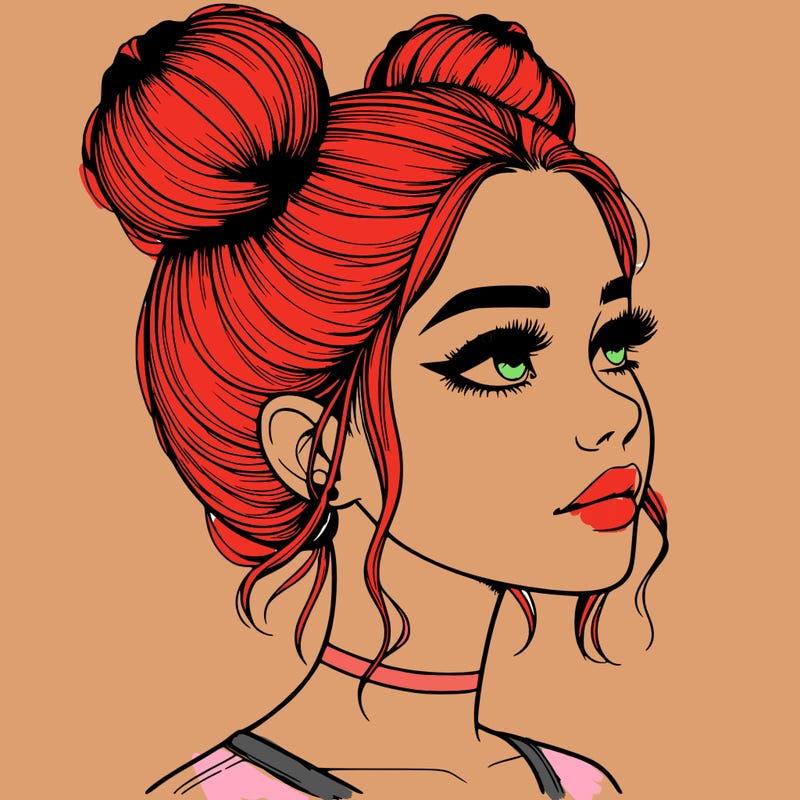 realistic girl with buns on the top of her head